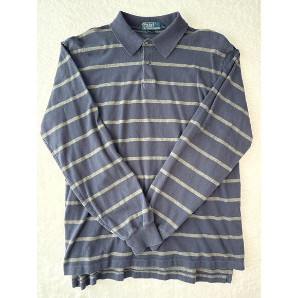 Vintage Polo Ralph Lauren Long Sleeve Rugby Shirt Men Size Large 100% Cotton - Picture 1 of 6